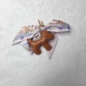 Brown Dog Scarf Vegan Leather Bag Purse Charm Keychain